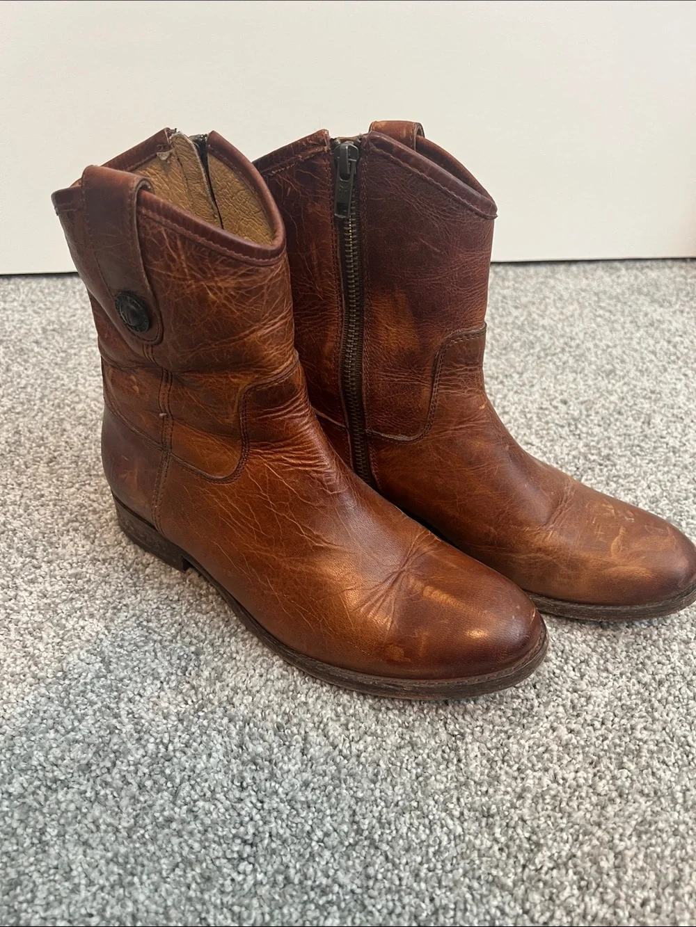 Frye Brown Leather Mid-Calf Zip Boots - Picture 4 of 6